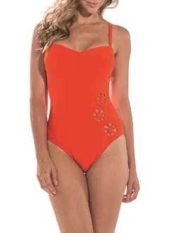 Makramee Träger Badeanzug CHATON Von Nicole Olivier -Feine Unterwaesche Geschaft badeanzug chaton koralle nicole olivier