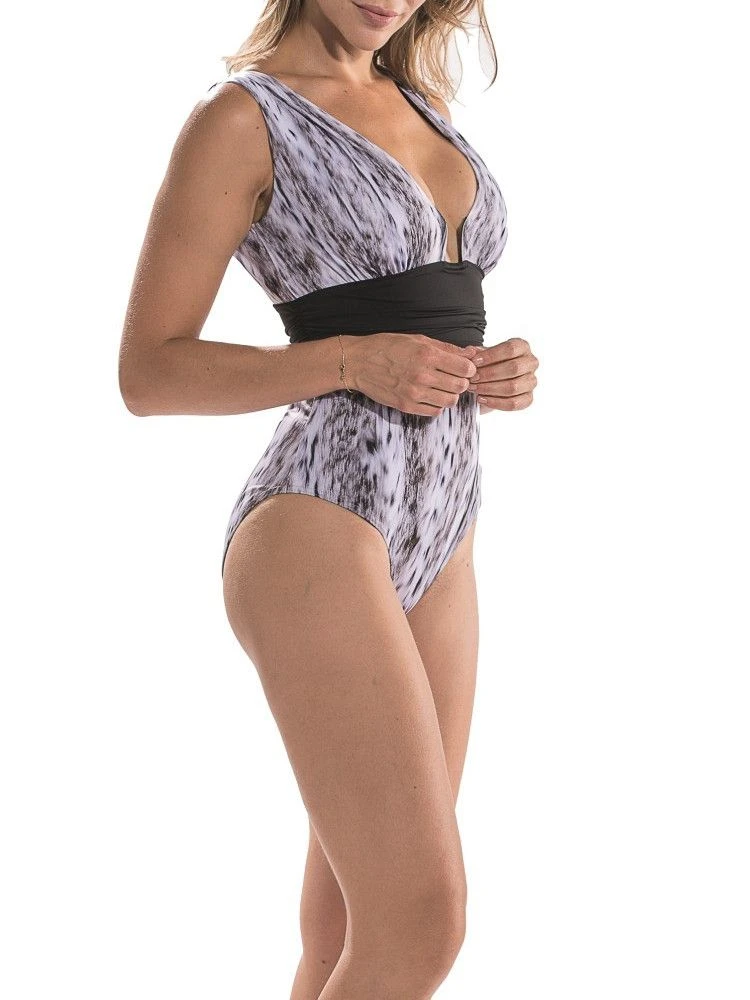 Träger Badeanzug MOLTO Grau-weiß Von Nicole Olivier 3 Träger Badeanzug MOLTO Grau-weiß Von Nicole Olivier – Bild 3