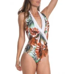 Neckholder Badeanzug PESARO Rost-grün Von Nicole Olivier