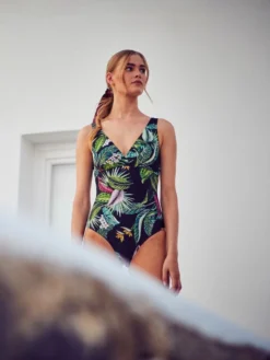 Triangel-Badeanzug EXOTIC LEAVES Schwarz Grün Von Fürstenberg -Feine Unterwaesche Geschaft badeanzug schwarz bunt 245 38222 fuerstenberg 2