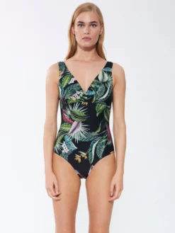 Triangel-Badeanzug EXOTIC LEAVES Schwarz Grün Von Fürstenberg -Feine Unterwaesche Geschaft badeanzug schwarz bunt 245 38222 fuerstenberg