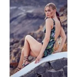 Triangel-Badeanzug EXOTIC LEAVES Schwarz Grün Von Fürstenberg