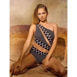 Assymetrischer Badeanzug PUNCH Schwarz-creme Von Nicole Olivier