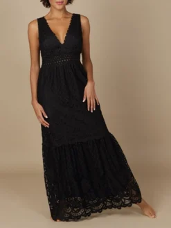 Baumwolle-Spitze Sommerkleid GITANE Schwarz Von Marjolaine -Feine Unterwaesche Geschaft baumwolle spitze sommerkleid gitane 8git3001 schwarz marjolaine 1