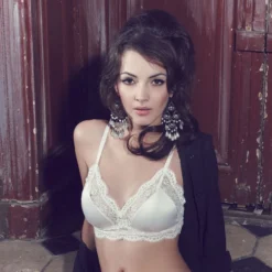 Satin Triangel-BH Mit Spitze WHITE Les Jupons De Tess -Feine Unterwaesche Geschaft bh weiss les jupons de tess 2 1