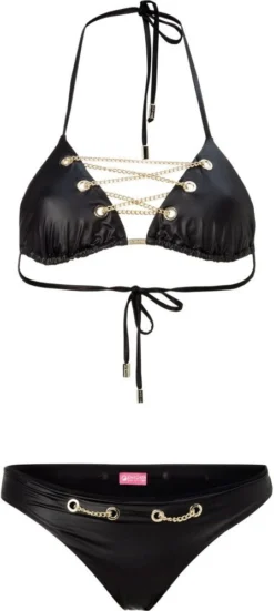 Triangel Bikini LACE UP BOUND BLACK LEATHER Von Eniqua 7 Triangel Bikini LACE UP BOUND BLACK LEATHER Von Eniqua -Feine Unterwaesche Geschaft bikini lace up bound black leather eniqua 3 1