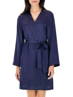 100% Seide Morgenmantel CLASSICO Von Luna Di Seta -Feine Unterwaesche Geschaft kimono kurz seide vlst08009 dunkelblau luna di seta 4 1 1