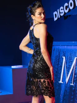 Pailletten Cocktailkleid ROUEN Von RCrescentini Notre Dame -Feine Unterwaesche Geschaft kleid pailletten schwarz rouen notredame rcrescentini 3