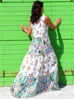 Seidenbatist Strandkleid FANTASIA BIANCO Weiß Grün Von Laetitia Beachwear -Feine Unterwaesche Geschaft kleid weiss g143 laetitia