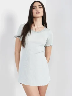 70% Seide 30% Baumwolle Kurzarm Nachthemd RIPP Von Eva B. Bitzer -Feine Unterwaesche Geschaft kurzarm nachtshirt crystal blue 27338267 jersey rip eva b bitzer 2