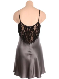 100% Seide Nachthemd FAUSTINE Mit Velour-Spitze Von Marjolaine -Feine Unterwaesche Geschaft marjolaine seide faustine nachthemd 5fau0101 dunkelgrau schwarz ruecken