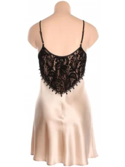 100% Seide Nachthemd FAUSTINE Mit Velour-Spitze Von Marjolaine -Feine Unterwaesche Geschaft marjolaine seide faustine nachthemd 5fau0101 sand schwarz ruecken