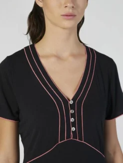 Modal Nachtkleid Knielang Schwarz-pink Von Verdiani -Feine Unterwaesche Geschaft modal nachthemd schwarz 4520 verdiani