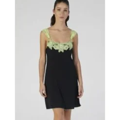 Modal Neglige Mit Spitze Kurz Schwarz-apfelgrün Von Verdiani