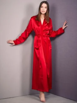 100% Seide Morgenmantel Lang KLASSIK SATIN Von Eva B. Bitzer -Feine Unterwaesche Geschaft morgenmantel seide rubinrot 27319873 eva bitzer