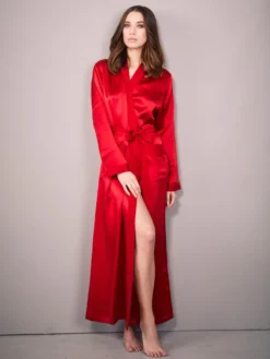 100% Seide Morgenmantel Lang KLASSIK SATIN Von Eva B. Bitzer -Feine Unterwaesche Geschaft morgenmantel seide rubinrot 27319873 eva bitzer 4