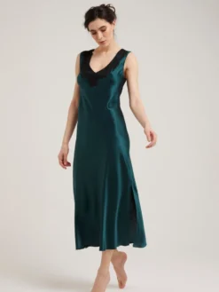 100% Seide Nachtkleid LEONA Mit Spitze Von Vivis -Feine Unterwaesche Geschaft nachtkleid seide leona lang v00586 gruen vivis 2 1 6