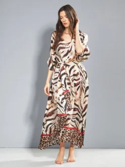 100% Seide Kaftan SELVAGGIO Von Eva B. Bitzer -Feine Unterwaesche Geschaft seide kaftan 20312552 animalprint beige eva b bitzer