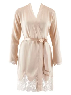 100% Seide Kimono SOIE D´AMOUR Mit Spitze Aubade -Feine Unterwaesche Geschaft seide morgenmantel ms65 goldsand 1 soie d amour aubade 1 1