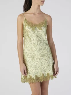 100% Seide Neglige Mit Spitze Kurz Kiwi Print Von Verdiani -Feine Unterwaesche Geschaft seide neglige gruen 4505 verdiani