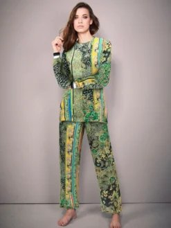 100% Seide Pyjama CHATEAU DE VERSAILLES Grün Schwarz Von Fürstenberg -Feine Unterwaesche Geschaft seide pyjama 50314471 2 gruen schwarz fuerstenberg