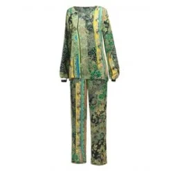 100% Seide Pyjama CHATEAU DE VERSAILLES Grün Schwarz Von Fürstenberg