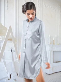 Seta Superior Seide Sleepshirt PODEROSA Cotton Club -Feine Unterwaesche Geschaft seide sleepshirt poderosa seta superior cotton club silber 1 1