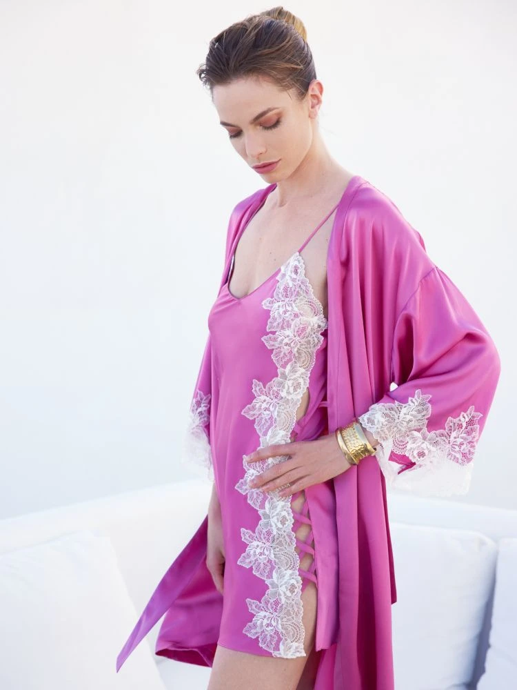 100% Seide Neglige LACE SEDUCTION Dahlia Pink Von Luna Di Seta 4 100% Seide Neglige LACE SEDUCTION Dahlia Pink Von Luna Di Seta – Bild 4