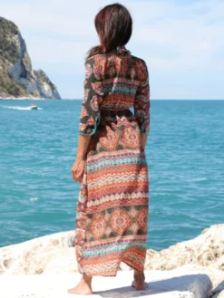 Seidenbatist Strandkleid BERENICE VERDE Schwarz-bunt Von Laetitia Beachwear -Feine Unterwaesche Geschaft strandkaftan seidenbatist verde b145 laetitia beachwear 4