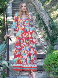 Maxi Sommerkleid Lang PAPILLON No. 1 Von Chiara Fiorini -Feine Unterwaesche Geschaft strandkleid rot viscose cf615 chiara fiorini 1 1