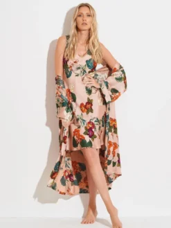 Viscose Morgenmantel FLOWERS Rosa-grün Von Chiara Fiorini -Feine Unterwaesche Geschaft viscose morgenmantel blumenmuster rosa gruen g0425 chiara fiorini 2